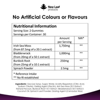 NEW LEAF PRODUCTS Sea Moss Gummies - 60 Gummies Enriched with Irish Sea Moss, Burdock Root and Bladderwrack - High Strength 3000mg Vegan Vitamin Gummies - Seamoss Gummies Made in UK by New Leaf
