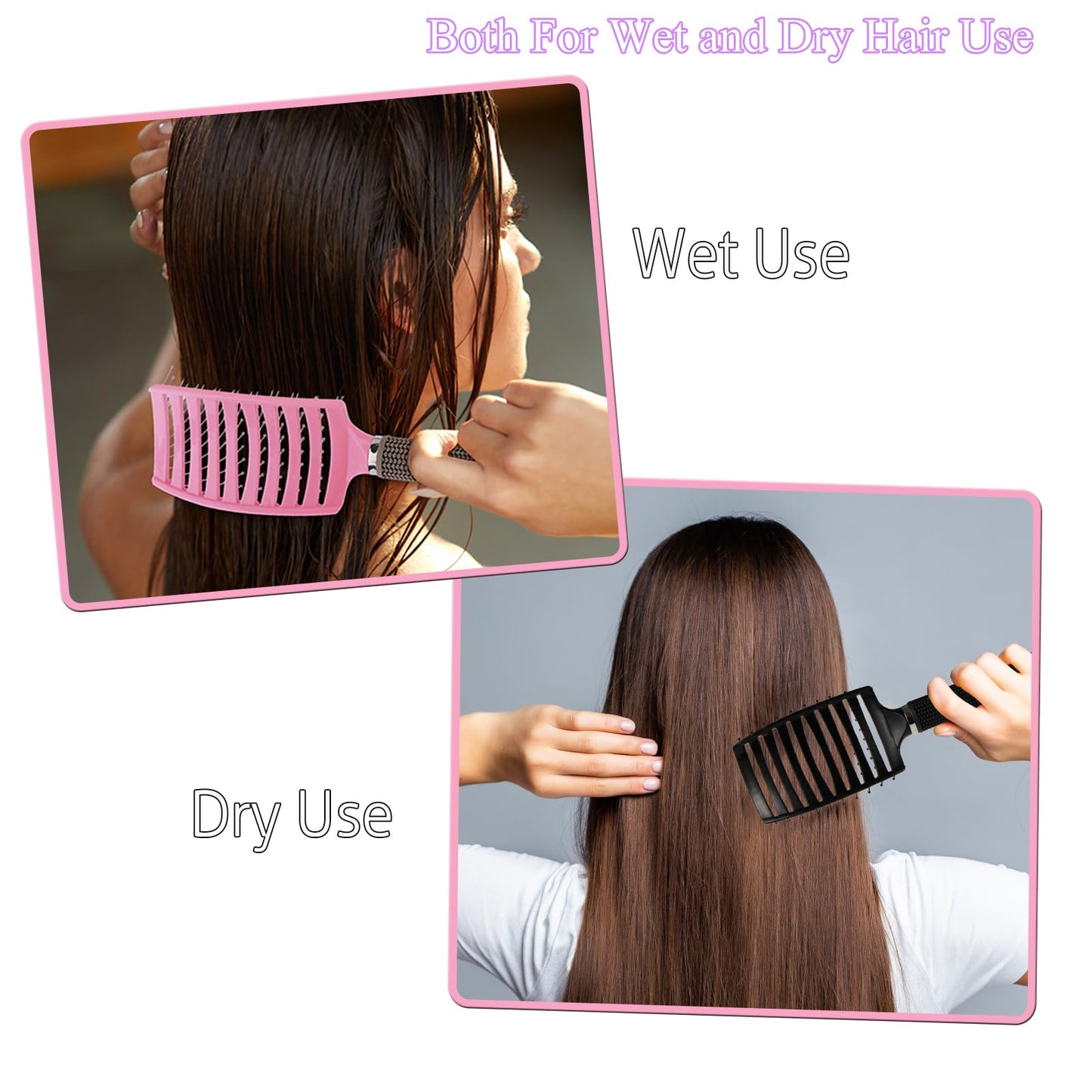 Bsisme 2Pcs Hairbrush for Women, Men and Kids, Detangling Curved Vent Brush for Long Thick Thin Curly Wet or Dry Hair, Styling Tool (Pink & Black)