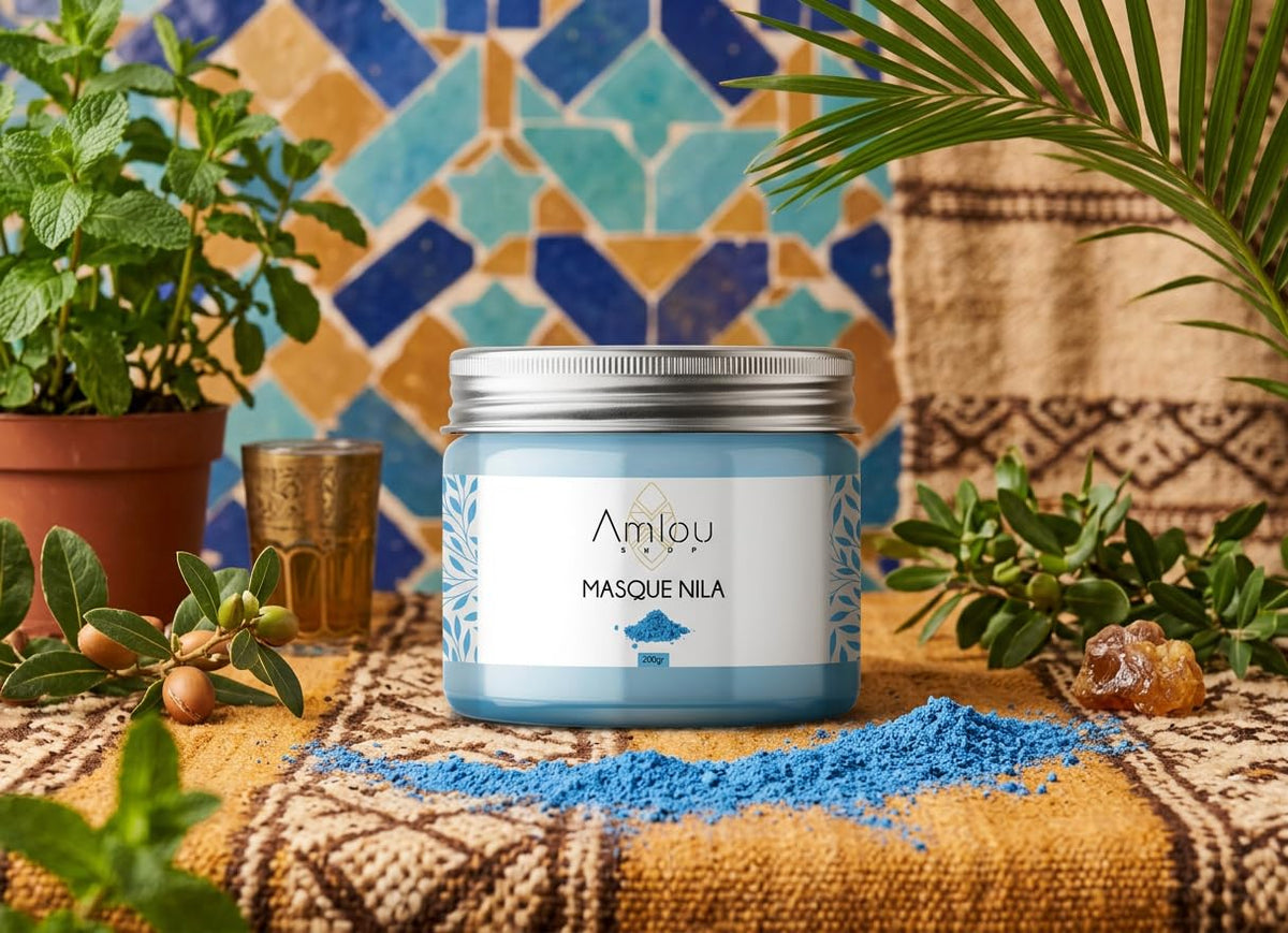 Amlou Shop Nila Face Mask, Natural Blue Clay, Skin Brightening Treatment, 200g
