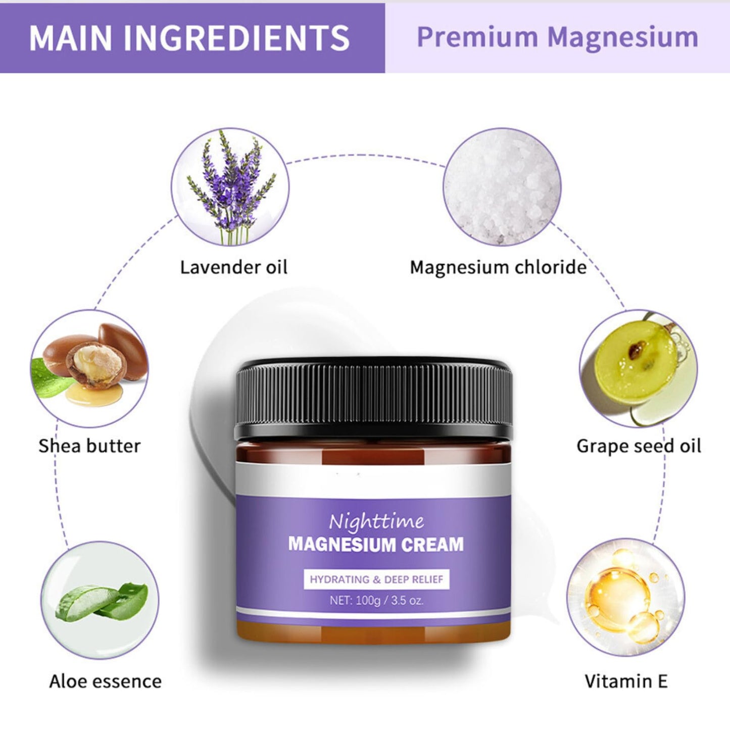 Magnesium Body Butter - Magnesium Cream For Sleep - Magnesium Soothing Sleep Butter - Calm,Relief Lavender & Magnesium Moisturizer for Sleep - Vegan Friendly & Cruelty Free 100g