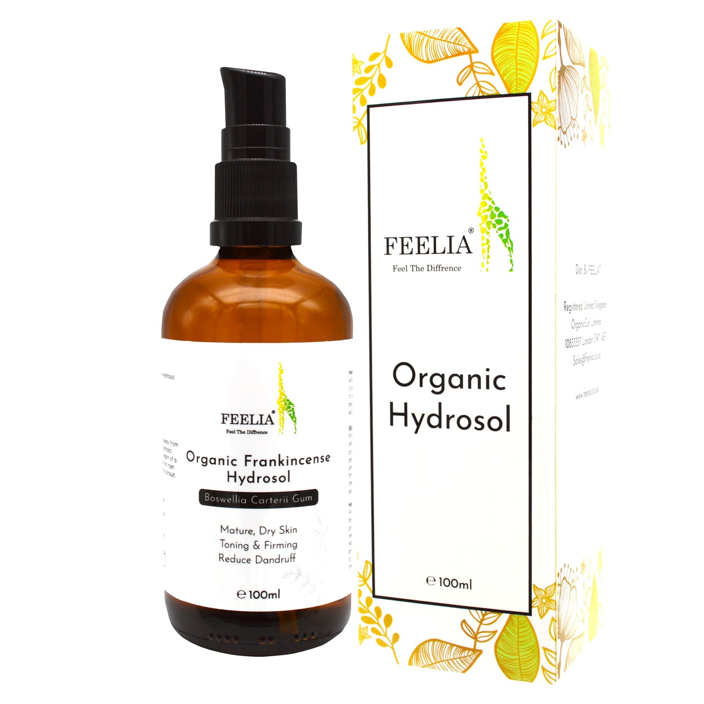 Feelia - Organic Frankincense Hydrosol Water, Steam Distilled, Pure & Natural Toner, Mature, Dry Skin, Toning & Firming, Reduce Dandruff in The Hair (Frankincense)