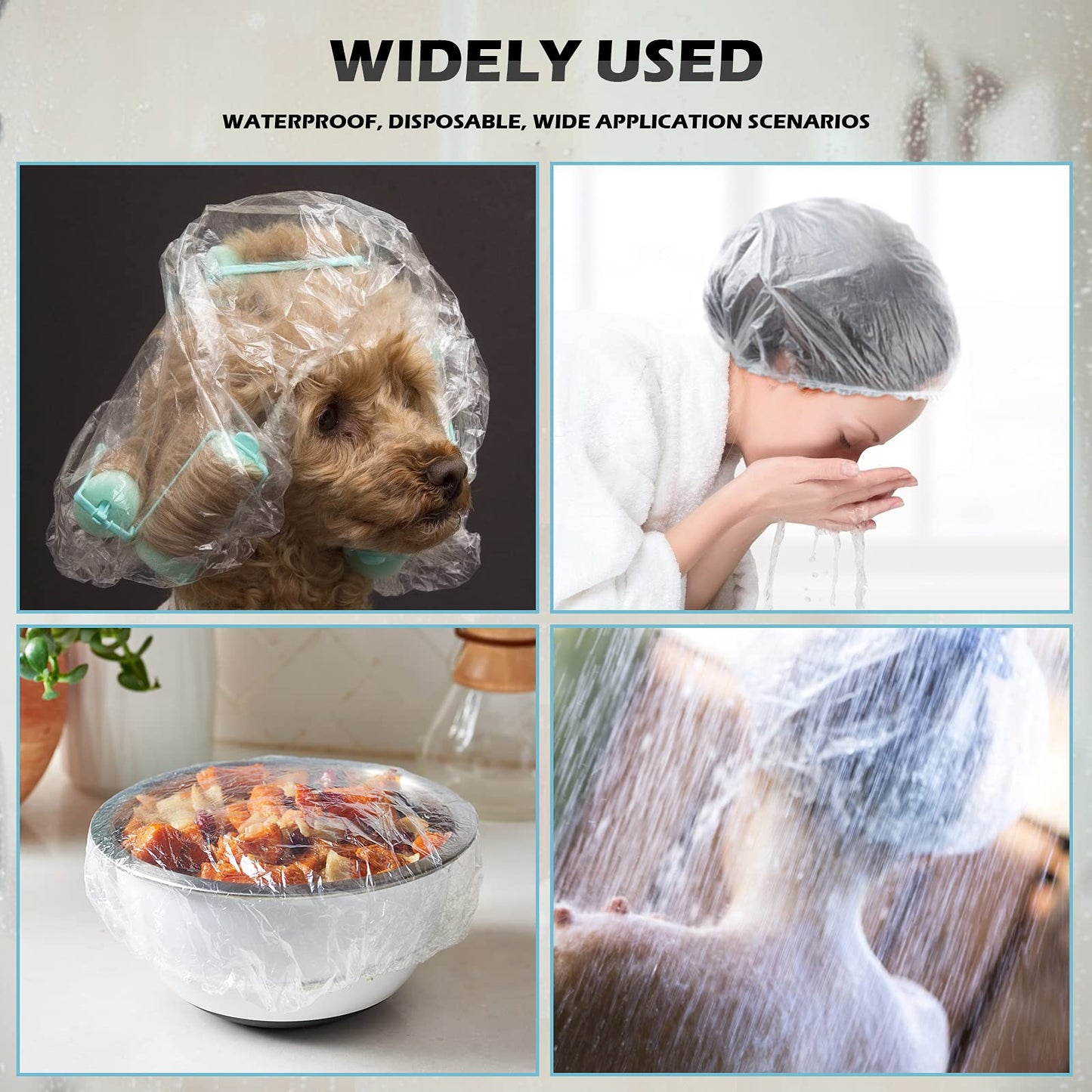 G2PLUS 100PCS Disposable Large Shower Caps - 50CM Plastic Elastic Bath Cap - Waterproof Hair Caps for Home Use, Hotel, Spa, and Hair Salon