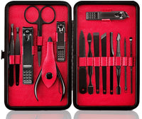 Keiby Citom Manicure Set Nail Set Nail Clipper Kit Professional - Stainless Steel Pedicure Set Nail Grooming Kit of 15pcs with Case for Travel (Black/Red)