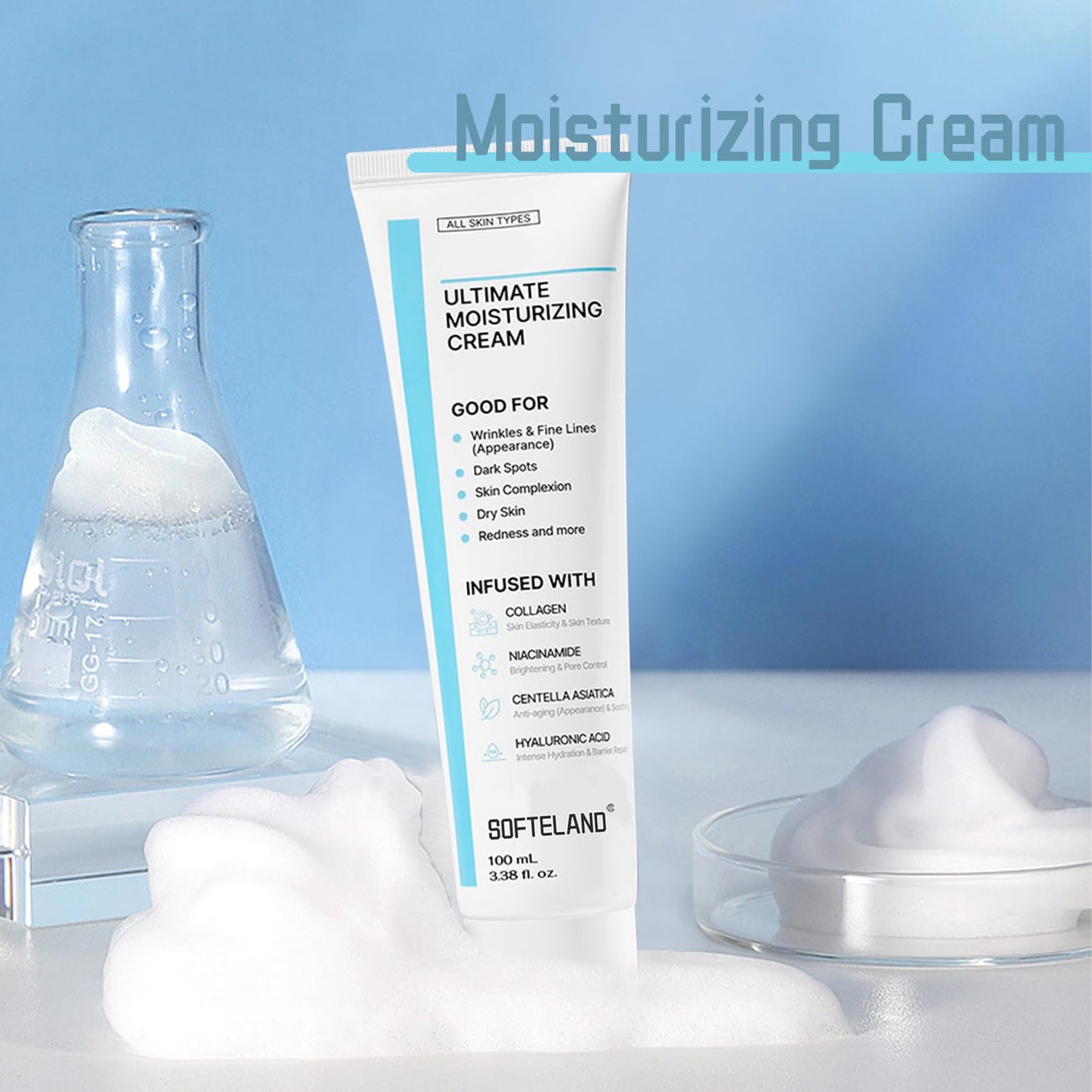 Ultimate Moisturizing Cream, Centella Moisturizer Korean，Youthful Formula,Centella Asiatica, Niacinamide, Hyaluronic Acid,Collagen,Face Cream for Fine Lines,Dark Spots, Dry Skin, Redness(100ML)