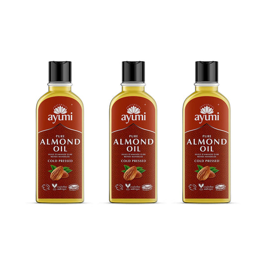 Ayumi Pure Almond Oil, Rich in Fatty Acids to Keep Skin Protected From Dryness & Wrinkles, Alleviates Dry Hair & Scalp Conditions - 3 x 150ml