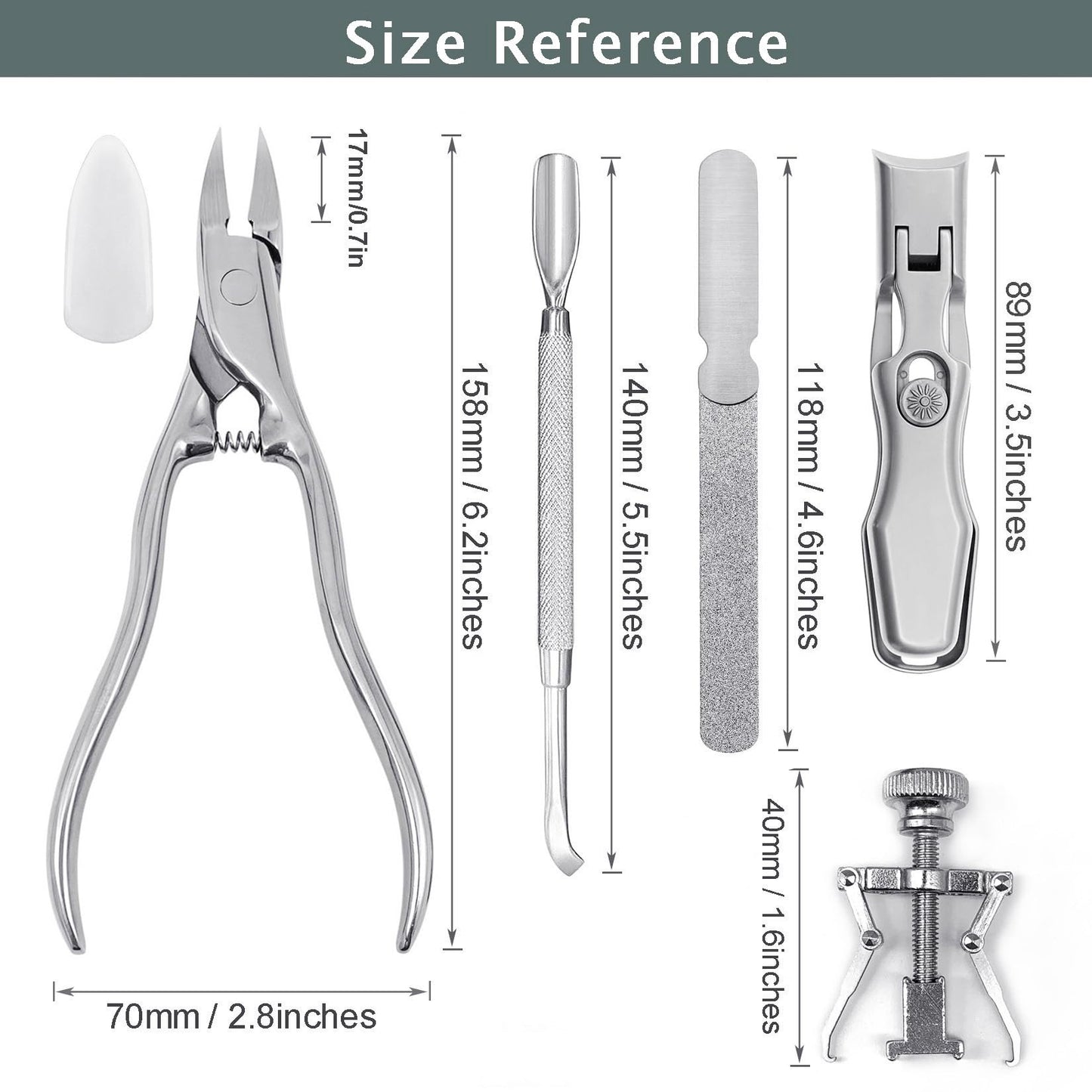 VOGARB Long Handled Toenail Clippers for Thick Nails, Heavy Duty Large Toe Nail Clippers Set for Seniors, Men, Adult, Podiatrist, 5pcs Set