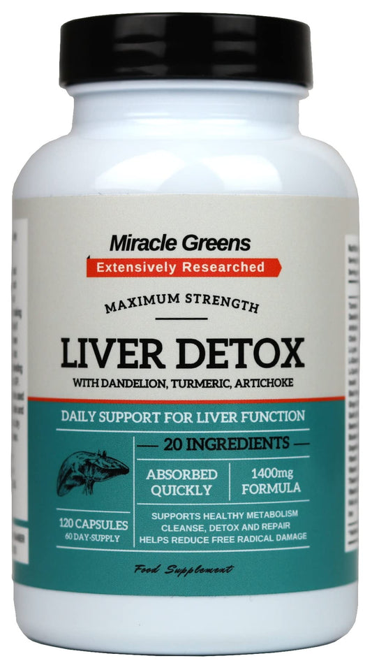 Macro Greens Liver Detox and Repair – 1400mg Complex | High Strength with 20 Effective Ingredients | Boosted with Dandelion, Turmeric, Amino Acids, Vitamins and More | 120 Capsules - 60 Day Supply