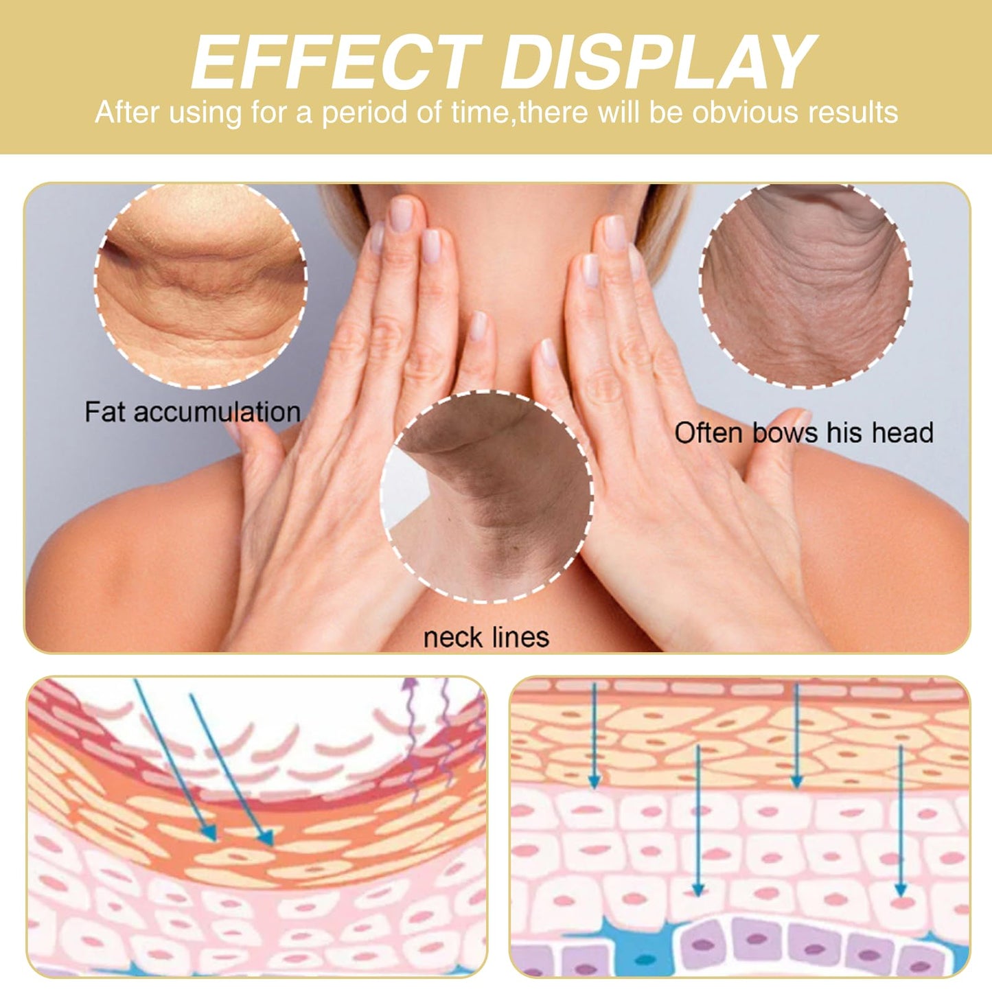 Ninnyi Neck Firming Cream, AH 8 Firming Neck Cream with Double Roller Massage, Reduce Wrinkles Fine Lines and Double Chin, Firm and Lift Sagging Skin