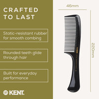 KENT Kent Brushes Handled Rake Comb SPC83 - Wide-Tooth Detangling Comb for Wet or Dry Hair, Strong Moulded Rubber with Easy-Grip Handle for Gentle, Tangle-Free Styling