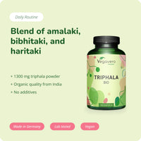 Vegavero Pure Triphala Powder Organic 1300 mg | 180 Capsules (3 Month Supply) | NO Additives, Lab-Tested | Ayurveda Products | Gut Health Supplements & Immune System Booster | Vegan