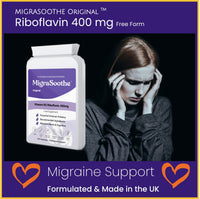 Premium Vitamin B2 Riboflavin 400mg per Capsule 120 Days Supply - Migrasoothe-B Pharma Manufacturing Standards UK Made Migraine Support, Stress, Tremors & Energy Vegan. NHS Recommended Vitamin B2 400