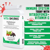 Vita Sharks VitaDefence+ Vitamin C - Bespoke Potent & Comprehensive All-in-One Vegan Anti-Oxidant Formula to Defend, Support & Boost Overall Immunity - Kosher