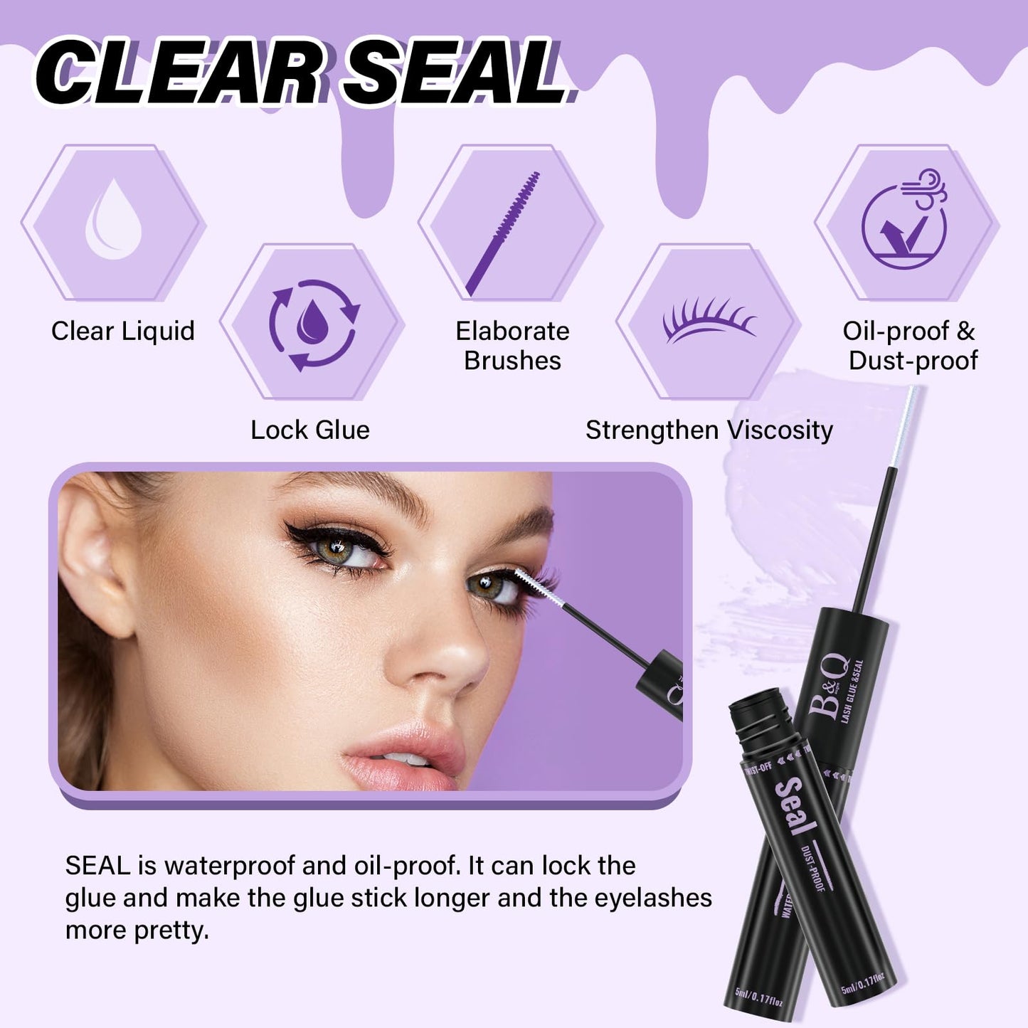 B&Qaugen Lash Bond and Seal Waterproof 10ML Eyelash Bond and Seal Lash Glue for Lash Clusters Black Lash Glue and Bond Super Strong Lash Extension Bond and Seal Long Lasting Bond and Lock 72 Hours(NewST-HEI)