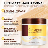 Fashion Base Collagen Hair Mask, Argan Oil Collagen Hair Mask Essence for Dry Damaged Hair, Hydrating, Smooths and Nourishes, Deep Repair Hair Conditioner Mask for All Hair Types, 220ml