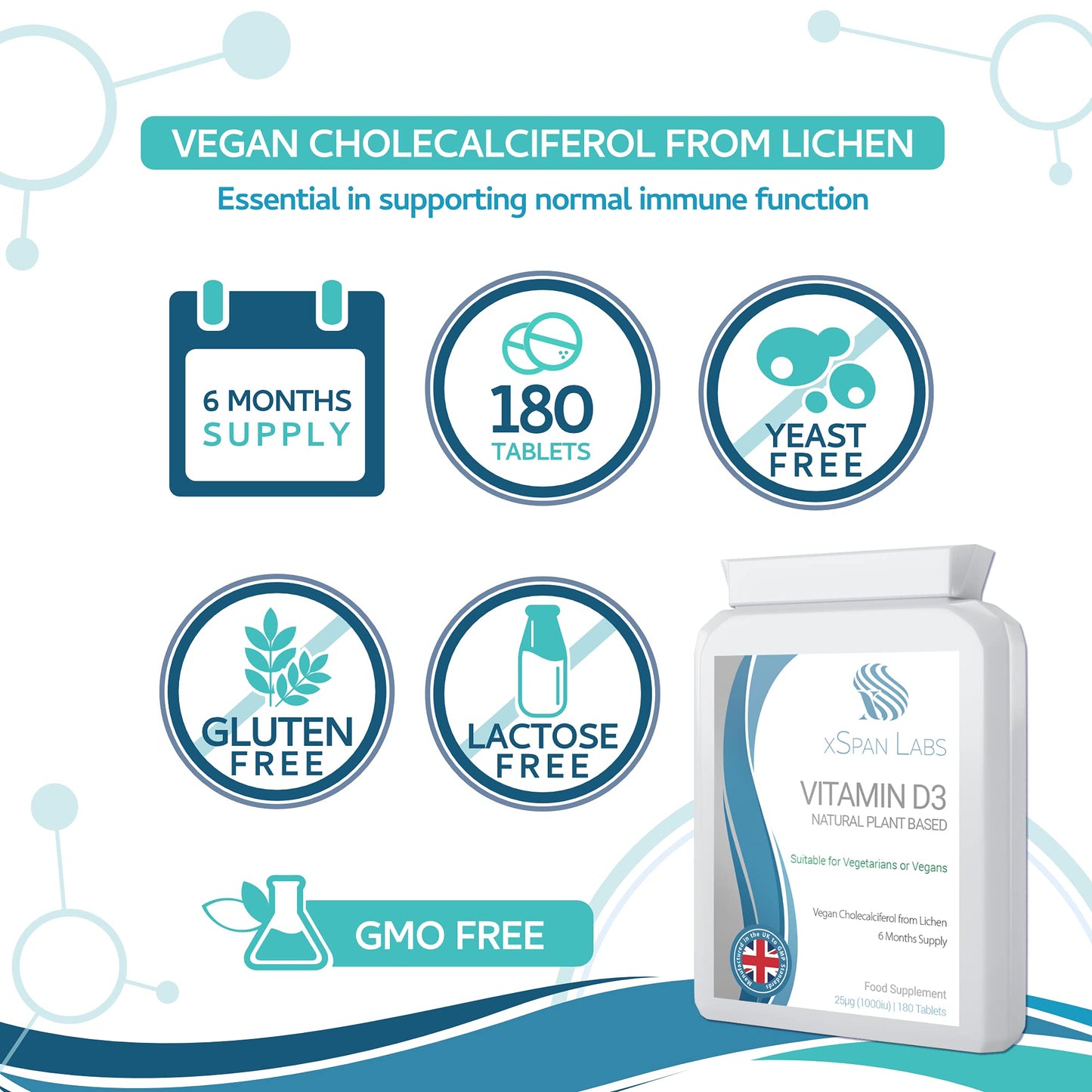 Vitamin D3 Natural Plant Based 25µg (1000 IU) 180 Tablets - Vegan Cholecalciferol from Lichen– Exclusively Manufactured in The UK