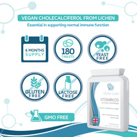 Vitamin D3 Natural Plant Based 25µg (1000 IU) 180 Tablets - Vegan Cholecalciferol from Lichen– Exclusively Manufactured in The UK