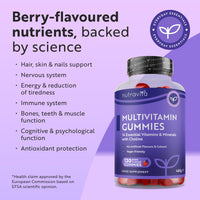 Nutravita Vegan Multivitamin Gummies for Women & Men – 120 Berry Flavour Chewable Adult Multivitamins (4 Month Supply) Daily Supplement with 14 Vitamins & Minerals incl. Vitamin C D3 B12 Biotin Zinc