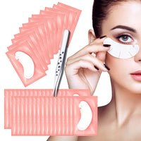 Lanjue 60 Pairs Under Eye Gel Pads, Pink Lint Free Eyelash Extension Pads with Tweezer Eye Patches Eyelash Lash Extension Lint Patches for Eyelash Extensions