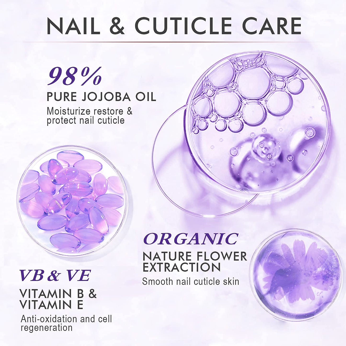 Gelike ec Organic Cuticle Nail Oil 15ml Vitamin B& E Essential Oil Moisturize with Convinient Dropper Design, Nail Cuticles Oils Treatment Damaged Dry for Nail Care Repair Growth (Lavender)