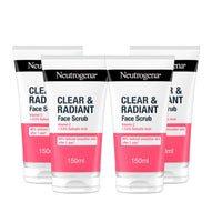 Neutrogena Clear & Radiant Face Scrub, Pack of 4 x 150ml, Glow Boosting with Vitamin C, Oil-Free, Exfoliates for Clear, Refined Skin
