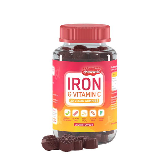 Iron & Vitamin C - Vegan Chewable Gummies - Sugar Free Ferrous Sulfate Iron | Helps Strengthen Your Immune System | 1-Month Supply by Chewwies Vitamins