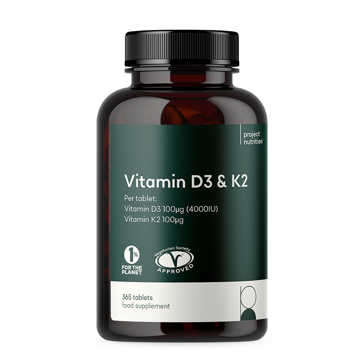 Project Nutrition Vitamin D3 K2 Tablets 4000IU - 12 Month Supply - Easy Swallow - 365 Vegetarian 4000 IU High Strength Vitamin D & 100 mcg K2 MK7 Supplement for Women & Men - Bone & Immune System