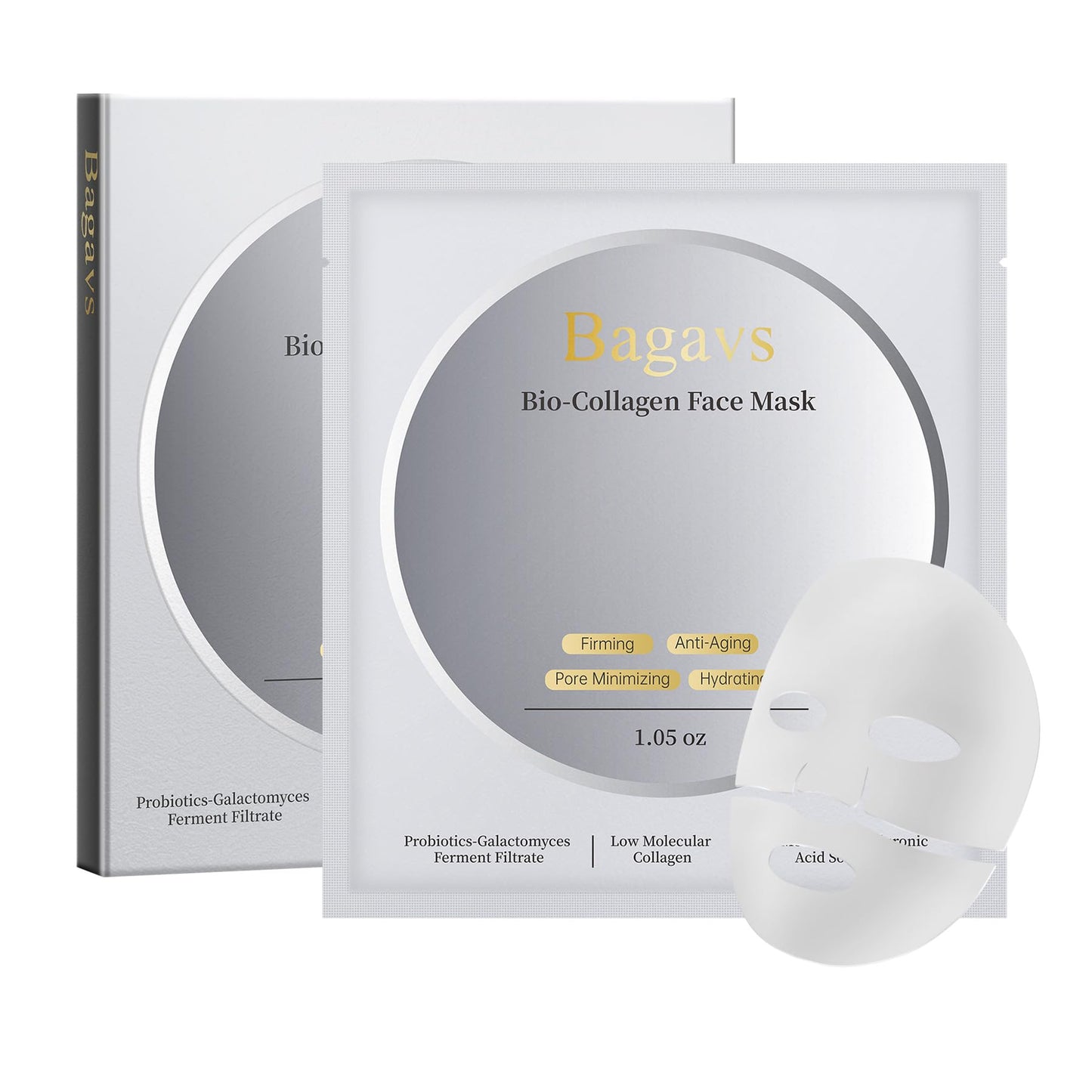 Bio Collagen Face Mask Overnight Hydrating Mask for Skin Care, Pore Minimizing, Anti-Aging, Pack of 4