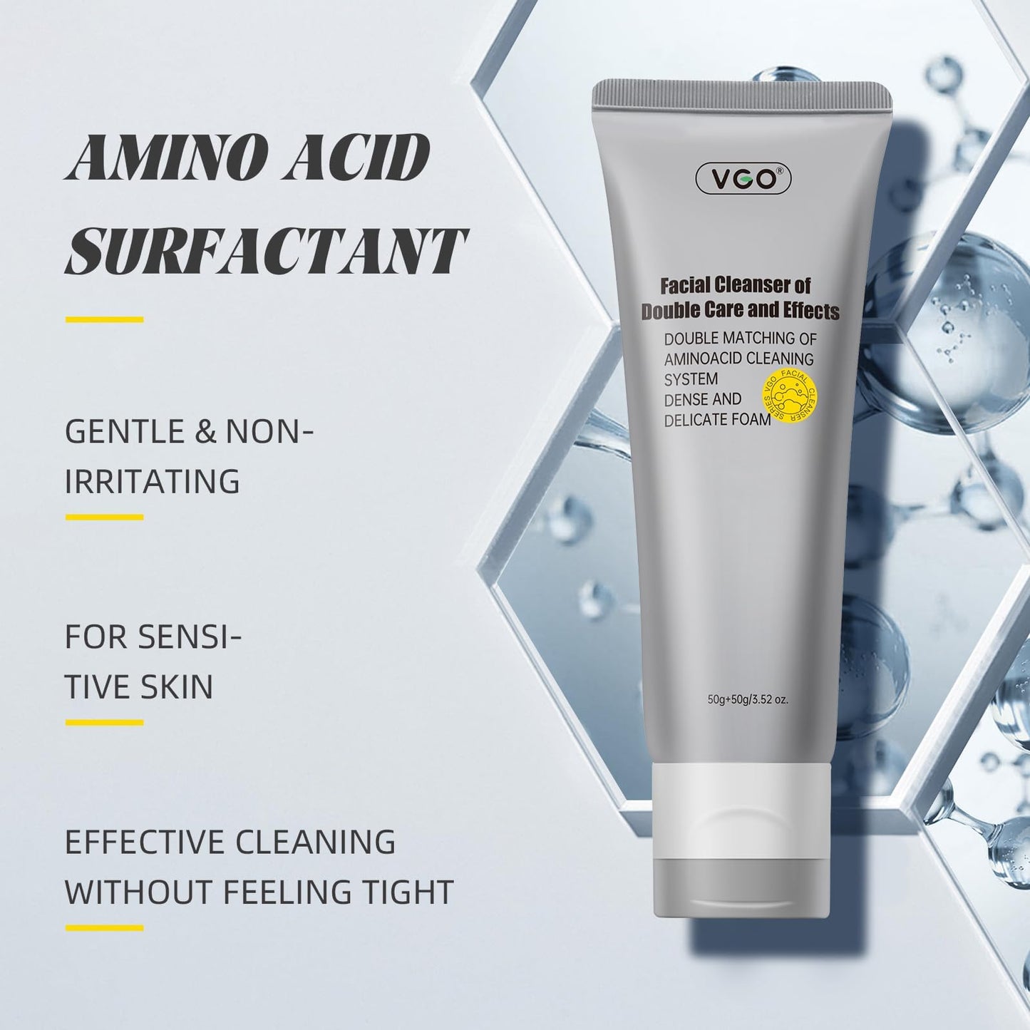 VGO Face Cleanser, Face Wash of Double Care and Effects, Cleansing Mud Mask & Amino Acid Cleansing Double Tube in 1 Facial Cleanser for All Skin Types 100g