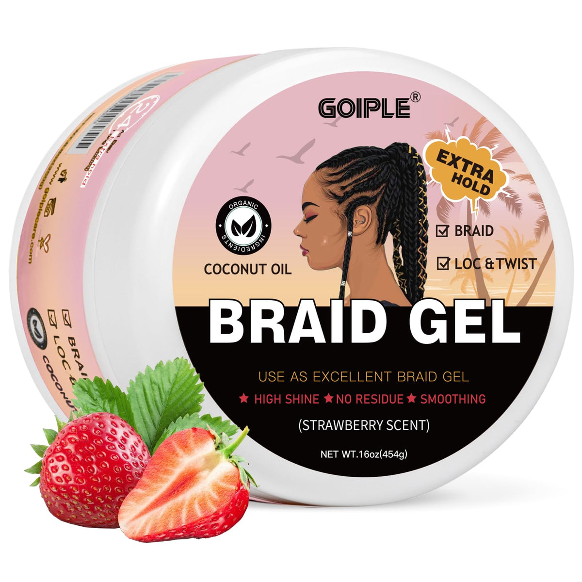 WOZUTUNT Large Capacity Family Pack Smoothing Braiding Gel for Twist, Locs, Braids, Edge Control, Cornrows - Strong Hold, No Flake, Anti-Frizz, Easy to Use Hair Gel Women (16 OZ Strawberry Flavor)
