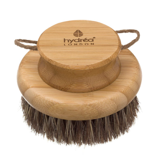 Hydrea London Hydréa London Round Natural Body Brush With Mane/Cactus Bristle for Dry Brushing to Exfoliate, Remove Dead Skin, Cellulite and Aid Lymphatic Drainage.