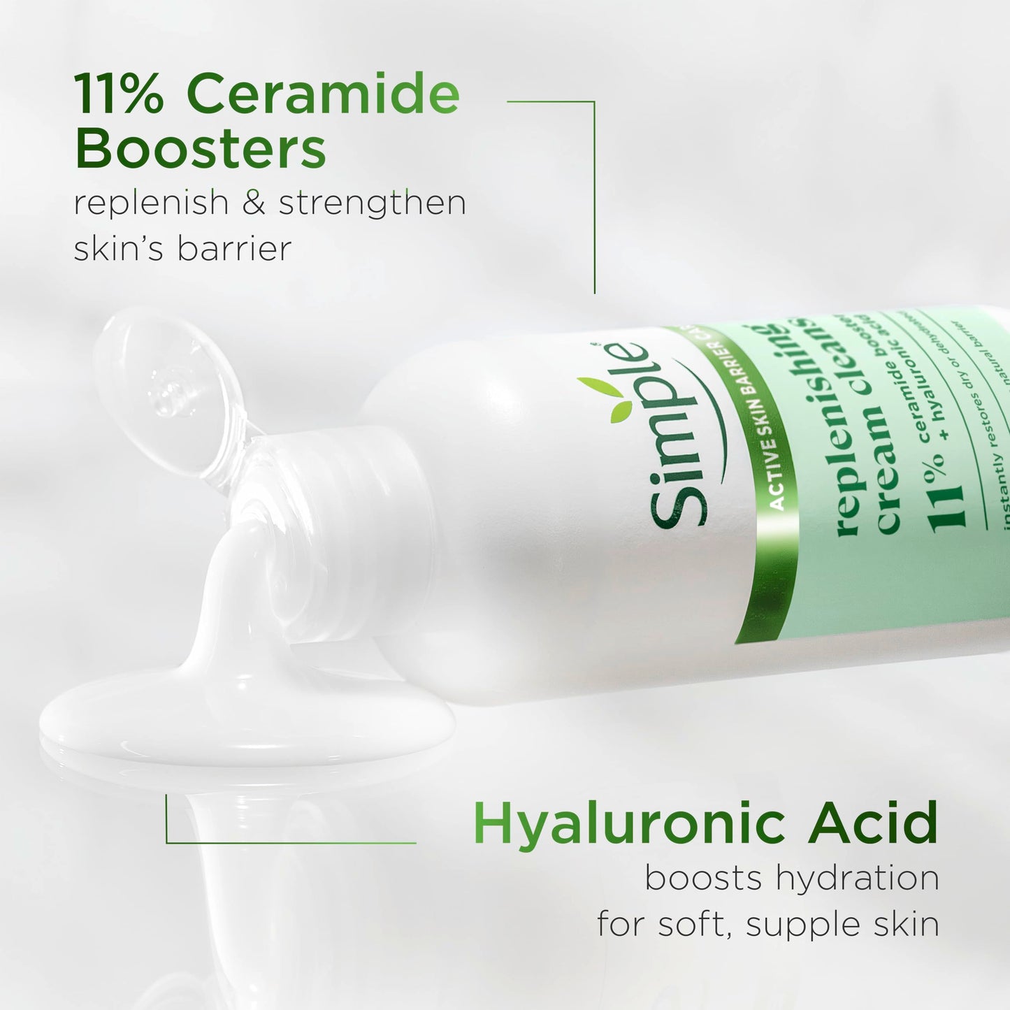 Simple Replenishing Cream Cleanser Face Cleanser Suitable for even the Most Sensitive Skin with 11% Ceramide Boosters and Hyaluronic Acid 230 ml