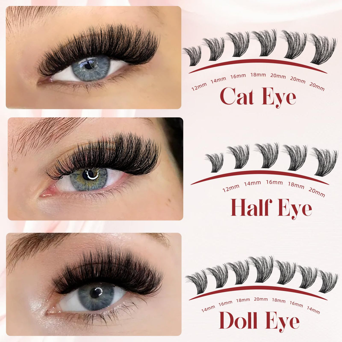 Cluster-Lashes 100D Individual-Eyelashes, Higu clace 12-20mm Thick Eyelash-Clusters D Curl, DIY Lash Extensions at Home (100D 12-20)
