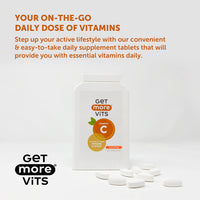 Get More Vits - Vitamin C 500mg Tablets (90 Tablets), Promotes Stronger Immune System, Strengthens Body's Natural Defences, Supports Faster Iron Absorption, Food Supplement, Vegetarian, Vegan
