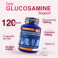 Zipvit Glucosamine and Chondroitin High Strength with Glucosamine Sulphate 1500mg, Marine Chondroitin 1200mg and Vitamin C, Joint Care Supplements for Men and Women, 120 Capsules