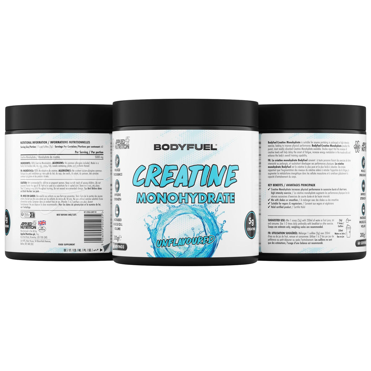 Applied Nutrition BodyFuel Creatine Monohydrate Powder, Increases High-Intensity Physical Performance, Unflavoured (300g - 60 Servings)