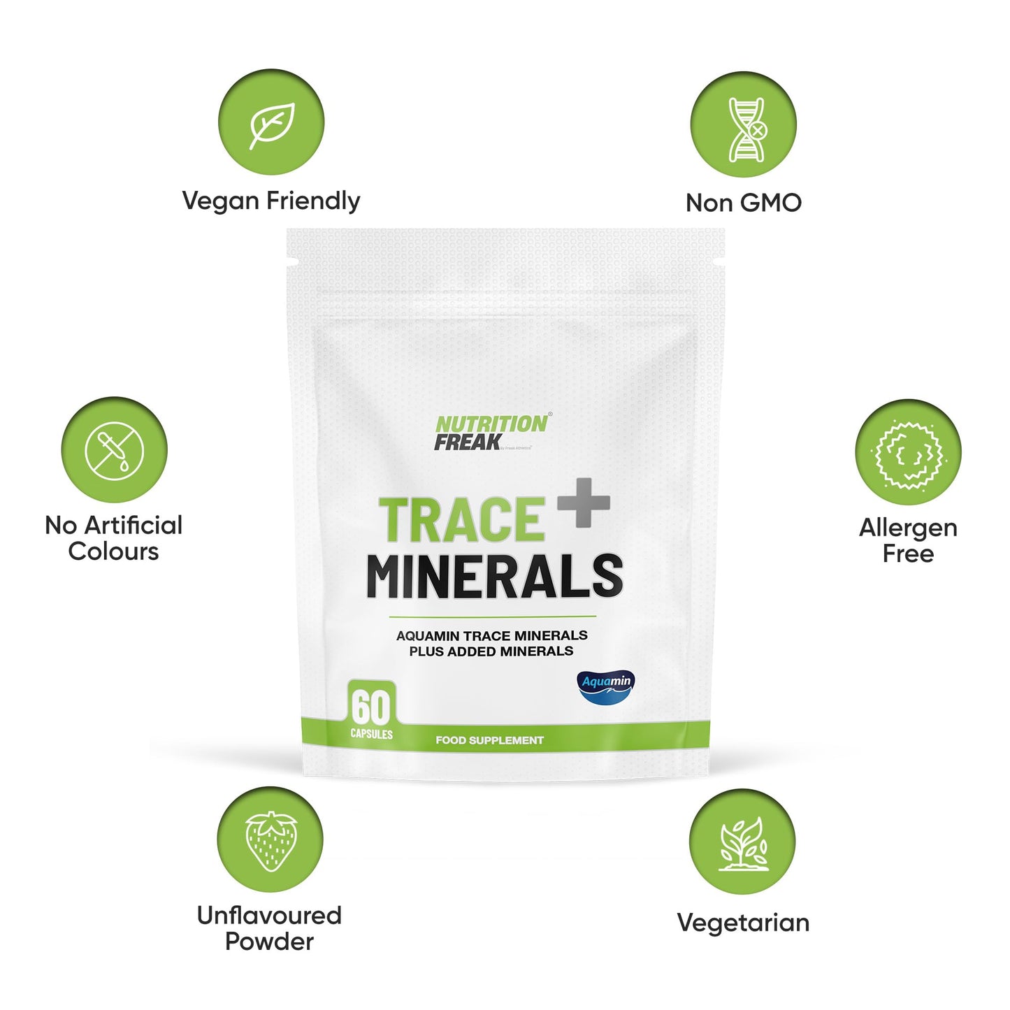 Freak Athletics Nutrition Freak Trace Minerals + 60 Capsules - Aquamin Trace Minerals a 70+ Nutrient-Dense Multimineral Complex Sourced from Marine Plant - UK Made