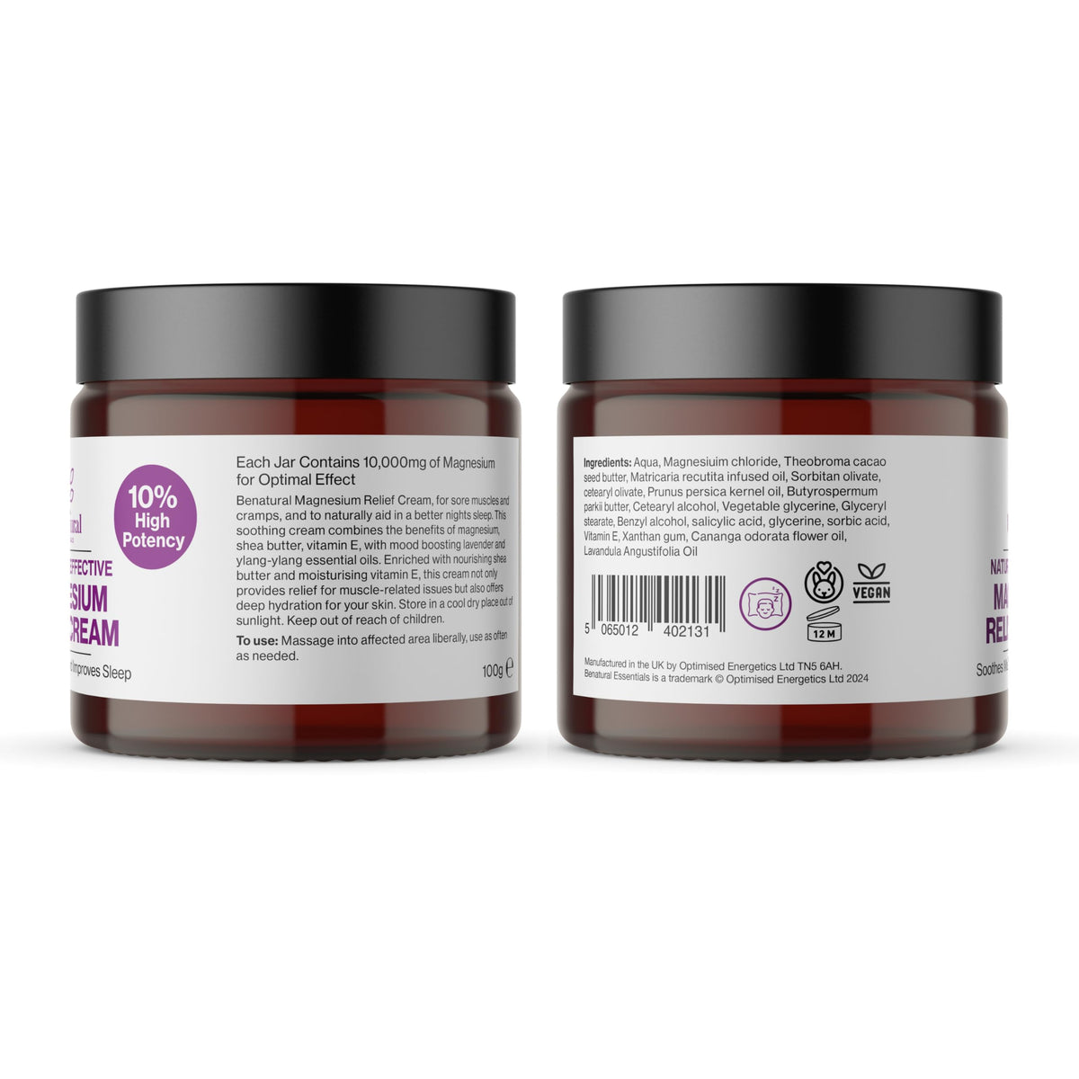 Benatural Essentials All Natural Magnesium Relief Cream 100g | Soothes Muscles & Improves Sleep | Made in the UK | pH Balanced