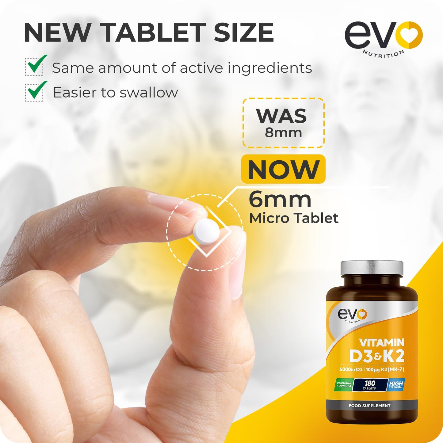 EVO NUTRITION Vitamin D3 4000iu & Vitamin K2 100ug (MK7) |180 D K Vegetarian Tablets | 1-A-Day | 6 Month Supply | High Strength | Vitamin D K2 Supplement | Made in the UK | Cholecalciferol & Menaquinone