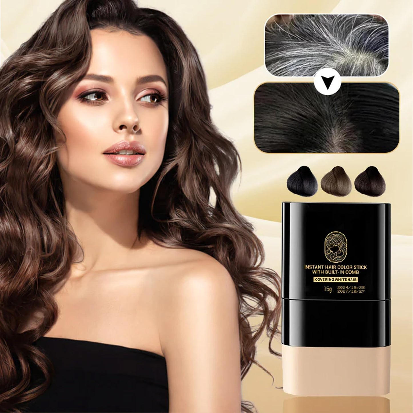 HERBENJOY Hair Colour Stick, Root Touch Up, Grey Hair Cover Up with Comb, Instant Waterproof & Sweat-Proof Hair Dye Stick, Safe and Convenient Comb Hair Dye for All Hair (Dark Brown)