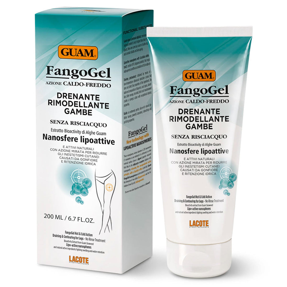 Guam GUAM FangoGel Anti Cellulite Cream for Legs with Hot-Cold Action - 200ml No-Rinse Lipo Active Mud Gel for Skin Firming, Slimming Care, Water Retention and Smoother-Looking Sculpted Legs
