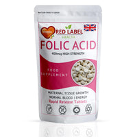 Red Label Health Folic Acid Tablets 400 mcg - 400 Vegan Vitamin B9 Tablets Pregnancy Care - Normal Function of Immune System & Maternal Tissue Growth During Pregnancy - Made in The UK