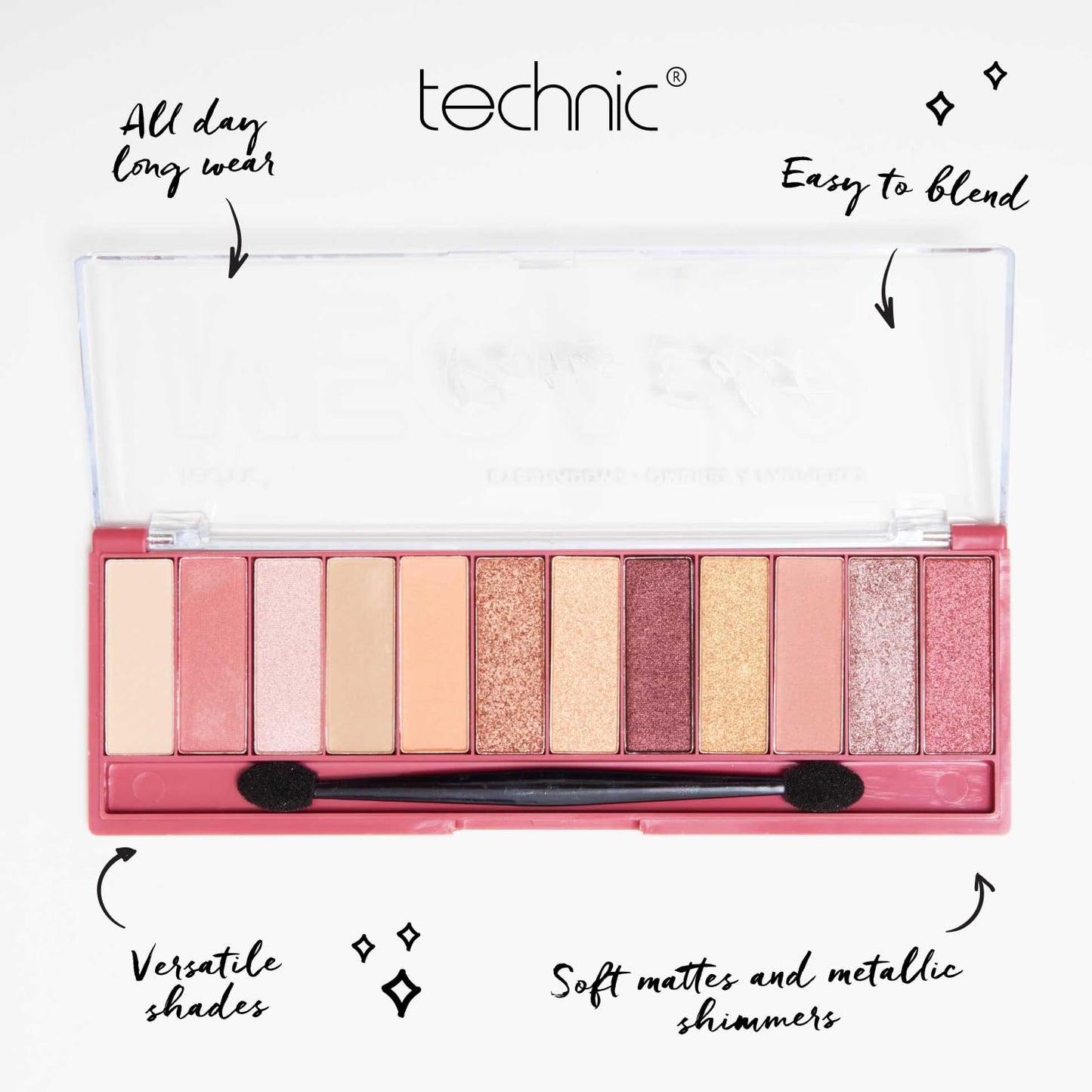 Technic Mega Eyeshadow Palette - 12 Pigmented, Long Lasting, Easy to Apply and Blendable Shades for the Perfect Day to Evening Looks - 18g (Paris)