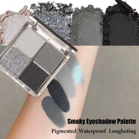 Black Silver Smoky Eyeshadow Palettes, Gray Cool Make-Up Palettes Shimmer Glitter Eye Shadow, 4-colour Gothic Highly Pigmented Long Lasting Shimmering and Matte Eye Shadow Palette