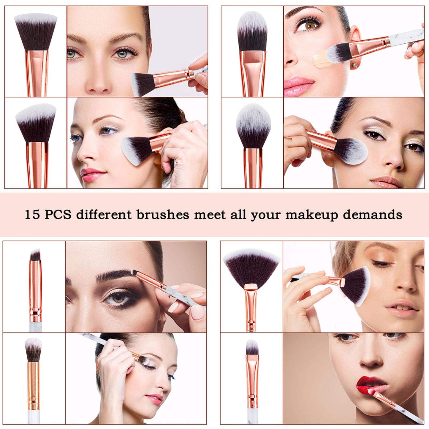 Makeup Brushes DUAIU 15PCs Marble Makeup Brush Set Premium Synthetic Kabuki Powder Blush Contour Foundation Concealer Eyeshadow Brushes with Makeup Sponge