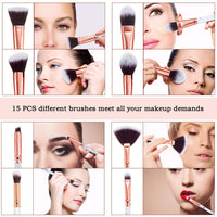 Makeup Brushes DUAIU 15PCs Marble Makeup Brush Set Premium Synthetic Kabuki Powder Blush Contour Foundation Concealer Eyeshadow Brushes with Makeup Sponge
