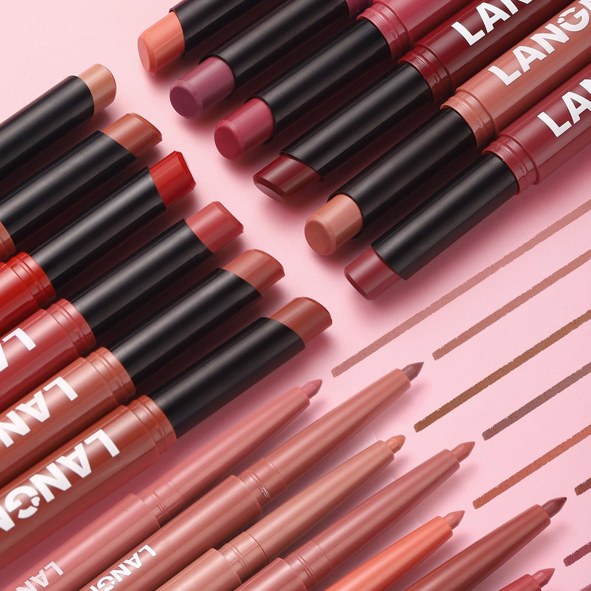 LANGMANNI 12Pcs Sculpting Matte Velvet Lip Set,Nude Colors Sculpting Kit| 6 Lip Liners + 6 Lipsticks, Soft-Focus Blur & Longwear | Gift for Makeup Lovers(#A)