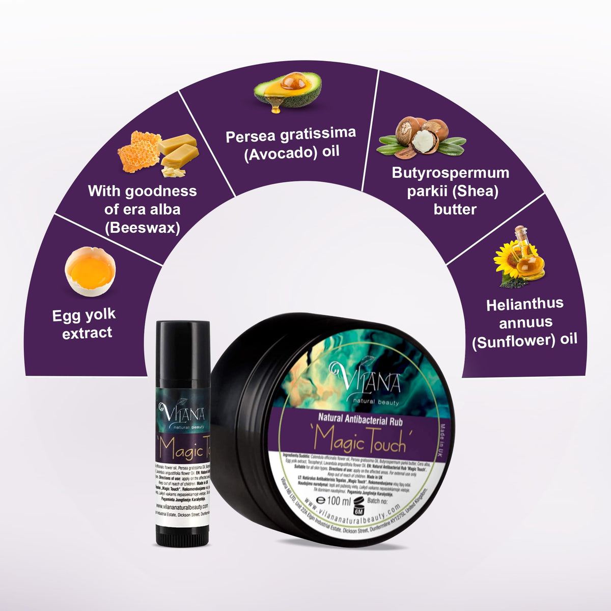 Vilana Natural Beauty Vilana 100% Natural Magic Touch Antibacterial Salve, Soothes Irritated Damaged Skin, Itching, Dry Skin, Cold Sores, Rashes, Bruises, Sulphate-Free Balm, Magic Healer with Natural Oils - 10ml (Pack 2)