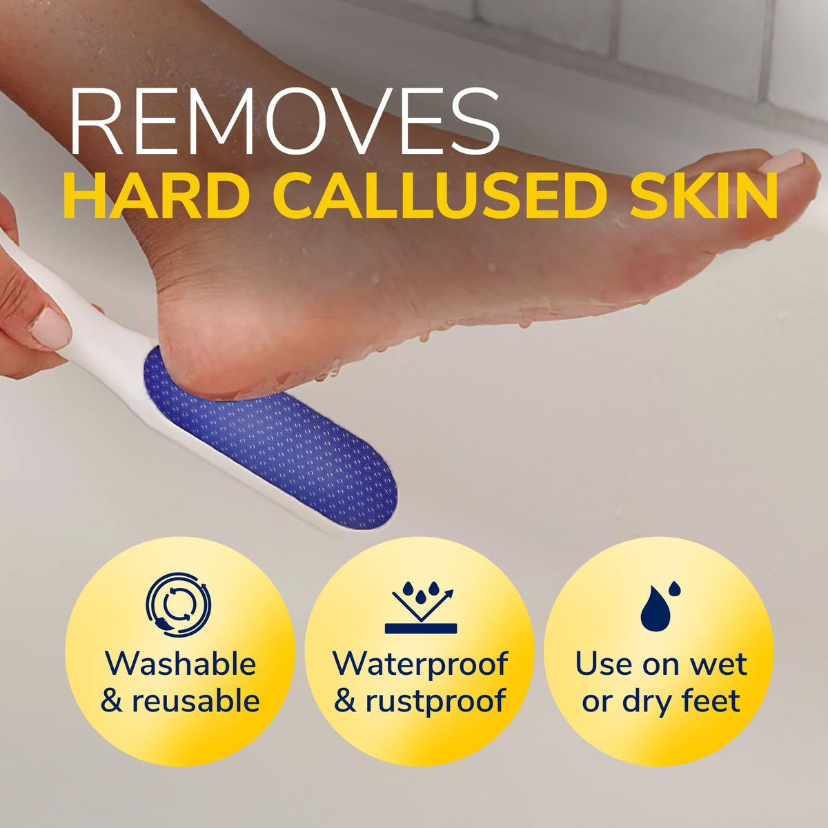 Dr. Scholl's Dr. Scholl’s Nano Glass Foot File - Immediately Removes Hard Skin on Wet or Dry Feet, Waterproof & Rustproof, Gentle Dead Skin and Callus Remover, Pedicure Foot Scrubber for Shower, Soft-Grip Handle