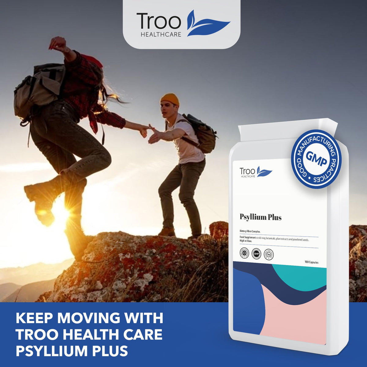 Troo Health Care Digest-Flow Psyllium Plus Dietary Fibre Complex - 100 Capsules | Soluble and Insoluble Fibre Blend | UK Manufactured to GMP Standards