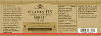 Solgar Vitamin D3 (Cholecalciferol) 600 IU (15 µg) Vegetable Capsules - Food Supplement - Pack of 60 - for Healthy Bones, Teeth and Muscle Function - Supports Immunity - Gluten Free